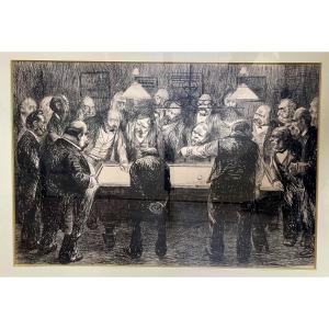 Charles Huard (1874-1965) Ink Drawing: A Very Serious Political Matter 