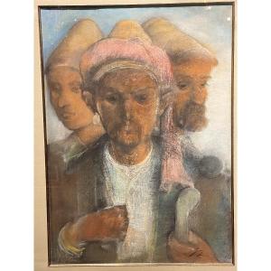 The Middle Eastern Family Portrait Dates From 1907; Signature To Be Deciphered (pastel)