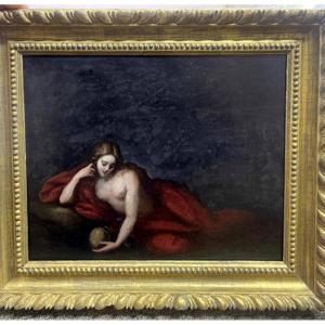 Oil On Slate, Circa (1590-1610), Bologna School, 'saint Mary Magdalene', Memento Mori