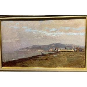 Alexandre Isailoff ( 1869 - 1944 ) Lively Seaside Around 1900 , Original Oil On Canvas
