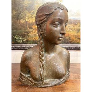 Corrado Vigni ( 1888 - 1956 ) Lost Wax Bust Of Young Woman With Bared Breasts , Pre - Renaissance