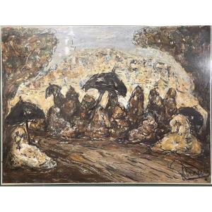 Antonio Fuentes ( 1905 - 1995 ) Women In Tangier Oil On Cardboard