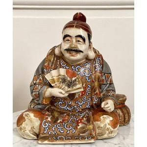 Japan, Late 19th-early 20th Century, Earthenware Statue Of Satsuma Character With Basket.