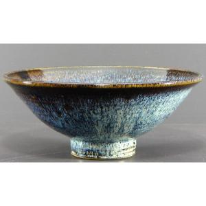 Antonio Lampecco (1932-2019), Ceramic Cup Decorated With Enamels In Shades Of Blue And Brown.