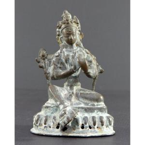 Nepal, Early 19th Century, Bronze Statue Of The Buddhist Goddess Green Tara.