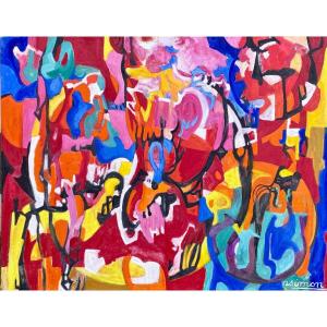 Andrée Simon (1896-1981), Abstract Composition, Oil On Canvas From 1978.