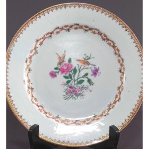 China, 18th Century, East India Company Porcelain Plate Bird And Butterfly.