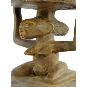 Democratic Republic Of Congo, Luba/hemba People, Caryatid Seat Carved Wood Female Figure.