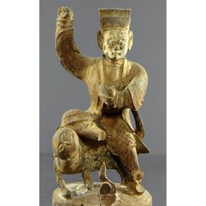 China, Early 19th Century, Carved Wooden Statue Of Chao Kung Ming.