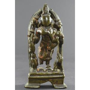 India, 16th Century, Very Old Jain Bronze Statue Of Goddess Ambika.