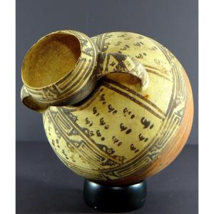 Peru, Chançay Kilns, End Of The 19th Century, Huaco With Double Handle And Pot-bellied Belly.