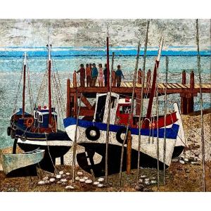François Szulman (born In 1931), Painting View Of A Fishing Port Dated 1977. 