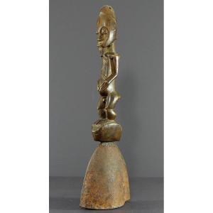 Ivory Coast, Baoulé People, 1950s, Ceremonial Bell Topped With A Wooden Statue.