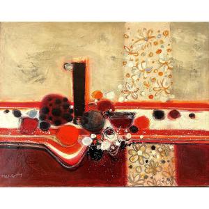 Frédéric Menguy (1927-2007), Oil On Canvas From The 1970s “bouquet Of Flowers”.