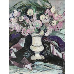 Arthur Fages (1902-1984), Oil On Canvas From The 1970s “bouquet Of Flowers”.