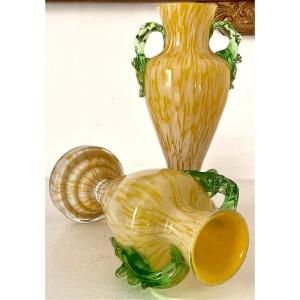 France, 1920s/1940s, In The Spirit Of Clichy, Pair Of Blown Glass Vases.