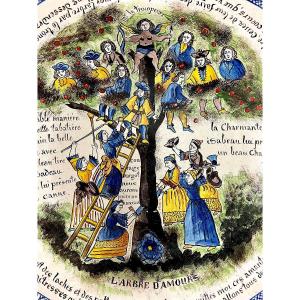 France, Auxerrois, Late 19th Century, Polychrome Earthenware Salad Bowl Known As "tree Of Love"