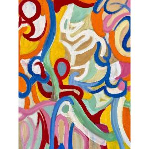 Andrée Simon (1896-1981), Abstract Composition, Oil On Canvas Dating From 1976.