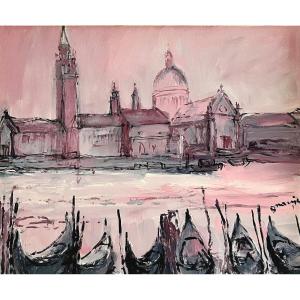 Mario Bonamici (1912-2002), Painting View Of Venice Titled "rose Of Venice", 1990.