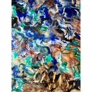 Andrée Simon (1896-1981), Abstract Composition, Gouache On Paper "les Brasiers" From 1965.