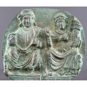 Gandhara, 2nd-3rd Century, Large Bronze Plaque Decorated In Relief With Panchika And Hariti.