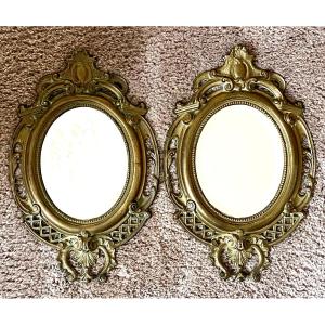 France, 1930s, Pair Of Rococo Style Bronze Framed Mirrors. 