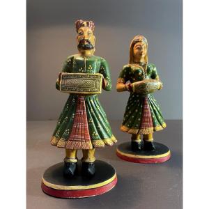 India, Painted Wooden Figures Depicted In Traditional Dress, 1970.