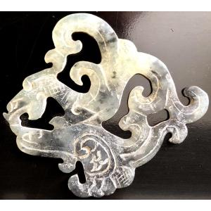 China, 19th Century, Carved And Openwork Jade Plaque In The Style Of The Western Han Dynasty.