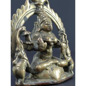 India, 19th Century, Bronze Hanging Altar Dedicated To The Goddess Lakshmi With Elephants. 