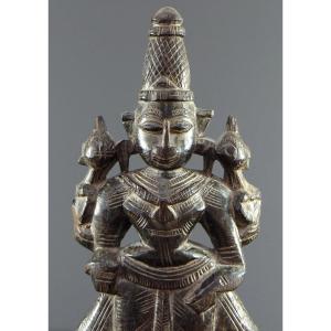 India, Carved Wooden Statuette Representing The Goddess Of Fortune Lakshmi, 1900s-1920s.