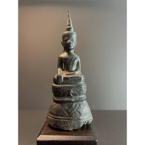 Laos, Statue Of Buddha Sakyamuni, Finely Sculpted With A Pointed "usnisa".