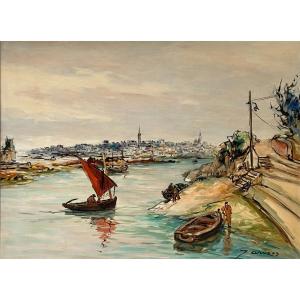 Joseph Crozes (active 1930s-1950s), Painting Vue De Douarnenez Depuis Tréboul.