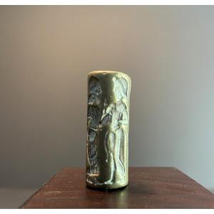 Bactrian Civilization, 300/400 B.c., Richly Decorated Bronze Cylinder Seal.