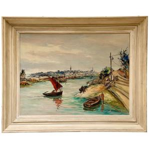 Joseph Crozes (active From The 1930s To 1950s), Painting View Of Douarnenez From Tréboul.