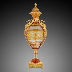 Pair Of Amber Crystal Vase