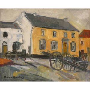 Médard Maertens " Farmyard" Vers 1940 - Belgium- « jeune Peinture » - Expressionism