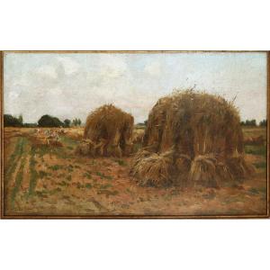 "the Haystacks" - Around 1880 - Ernest Auguste Le Villain - Corot, Lhermitte - Naturalism
