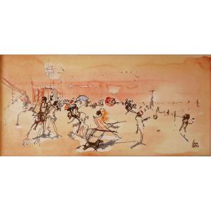 Cara-costea "beach Games" Circa 1960 - Young Painting - Commère, Lorjou, Jansem