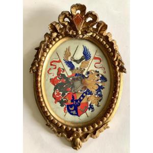 17th Century Coat Of Arms On Vellum. 19th Century Frame By René Wiener. 