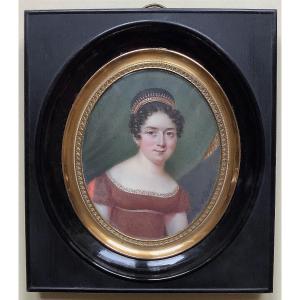 "young Woman With A Tiara" Miniature Portrait By Charles Berny d'Ouville