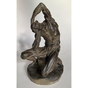 Flayed Figure In Patinated Plaster. 19th Century