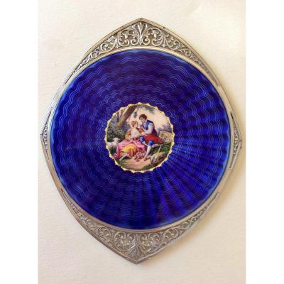 Plate In Email And Silver. Galante Scene.