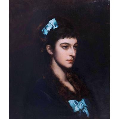 Painting Of Louis Maurice Boutet De Monvel- Young Woman With Blue Ribbons