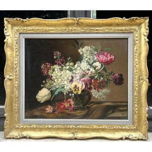 Lyon School Oil On Canvas Bouquet Of Flowers Late 19th Century