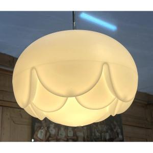 Satin Opal Glass Pendant Light, Peill And Putzller Edition 1970