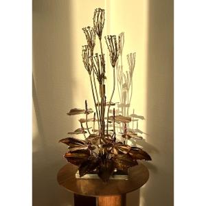 Henri Fernandez (attributed) Table Lamp With Lotus Leaf Decoration France 1970