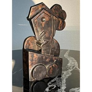 Jacques-henri Guyot (1946) Cubist Woman Bronze Cast
