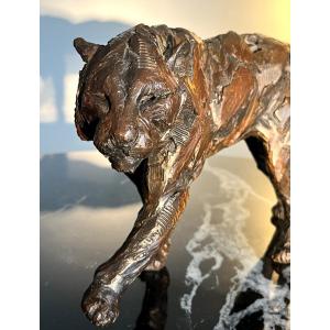Boris Campistron (1988) Sculptor: Walking Feline In Bronze