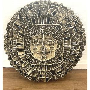 Attributed To Roland Zobel (1915-2006) Wall Sculpture "sun Face" Bronze Version, 
