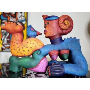 Clemens Briels (1946) Dutch Painter. Polychrome Resin Sculpture.